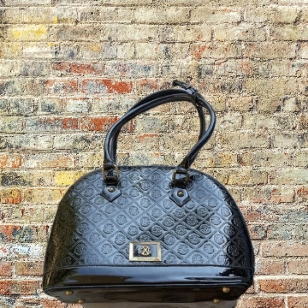 Christian Lacroix Embossed Black Satchel Bowler Bag Classic
